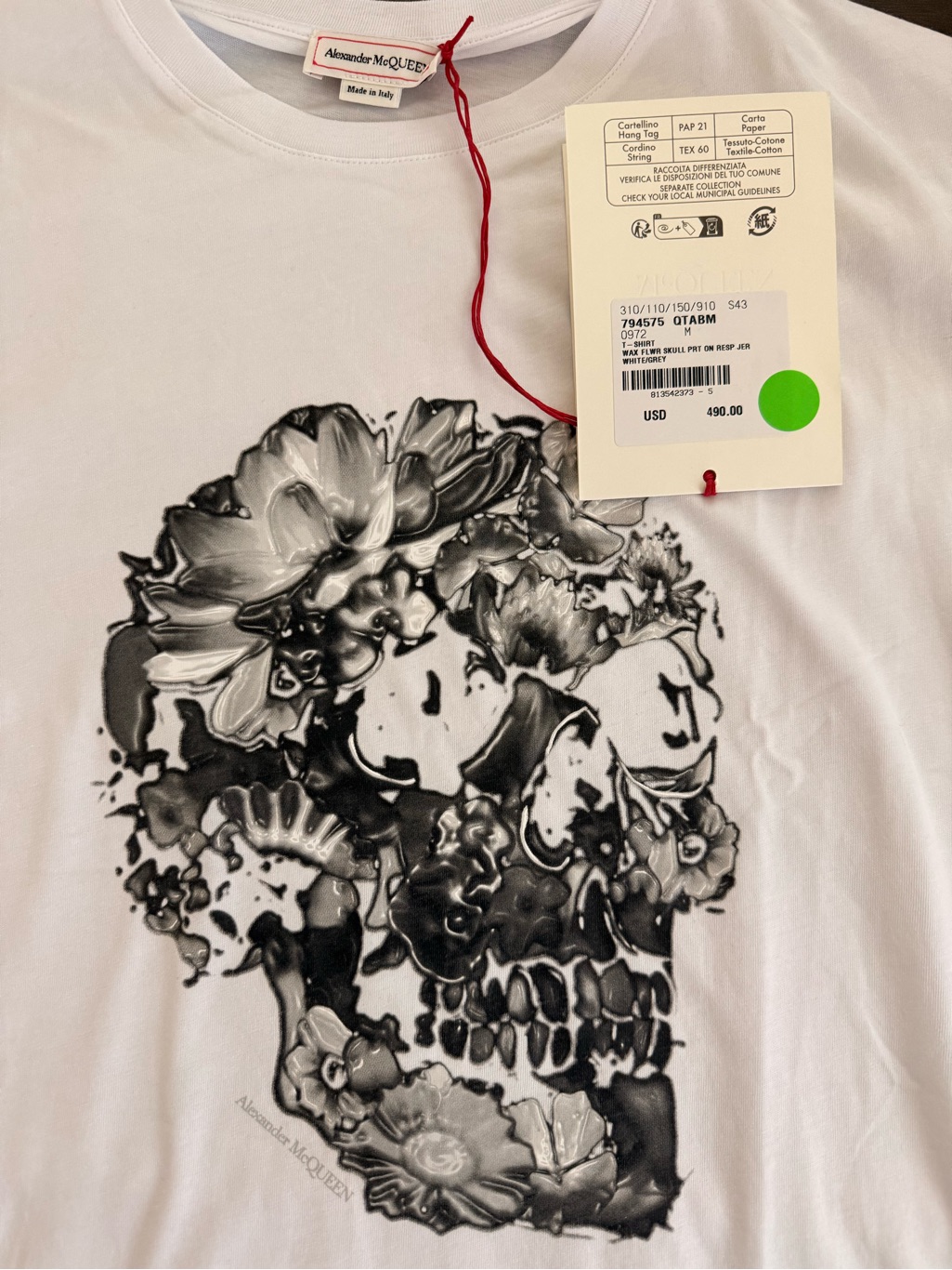 Alexander Mcqueen White Tee With Black & Gray Floral Skull Print
